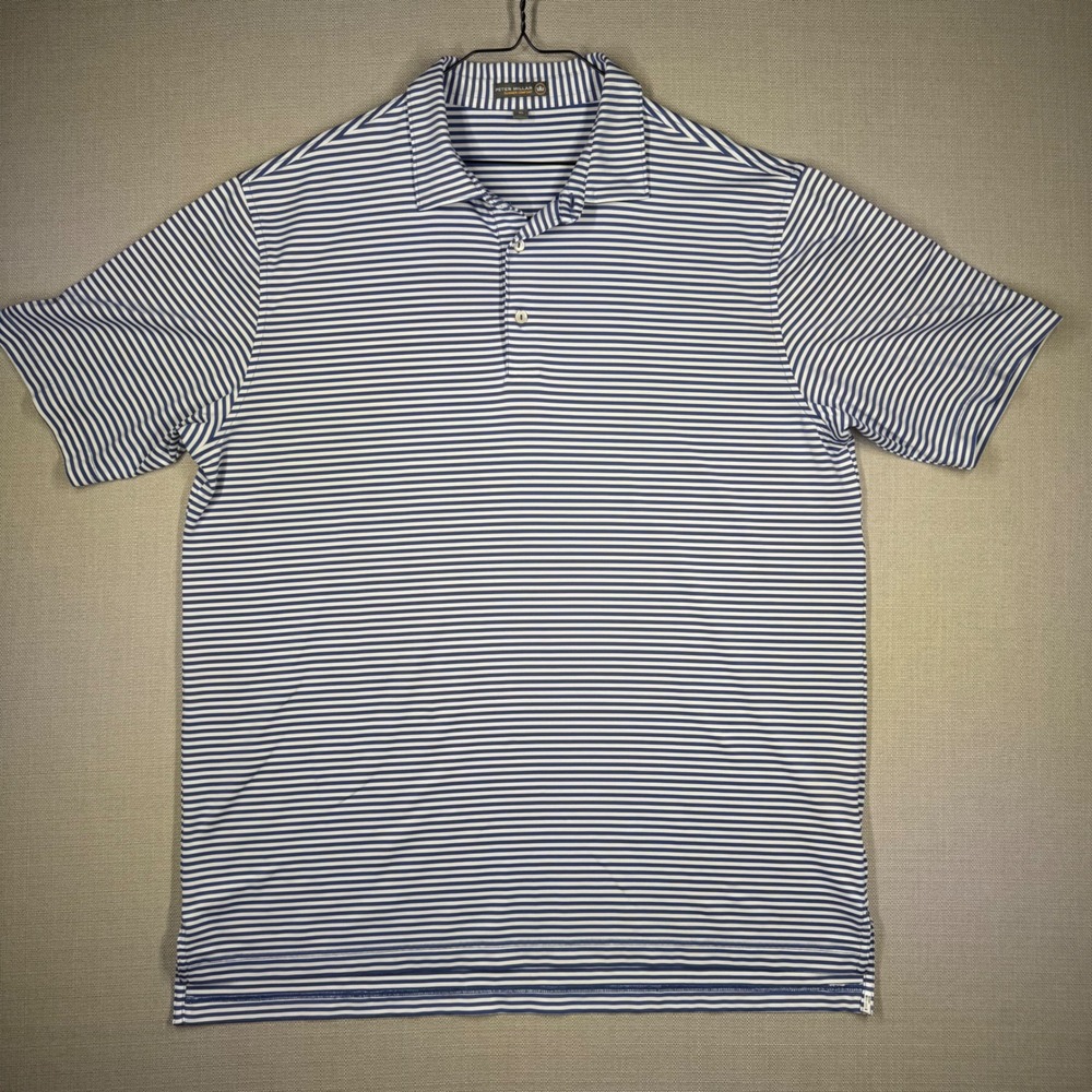 Peter Millar Mens Summer Comfort Blue White Competition Stripes Polo Size XL